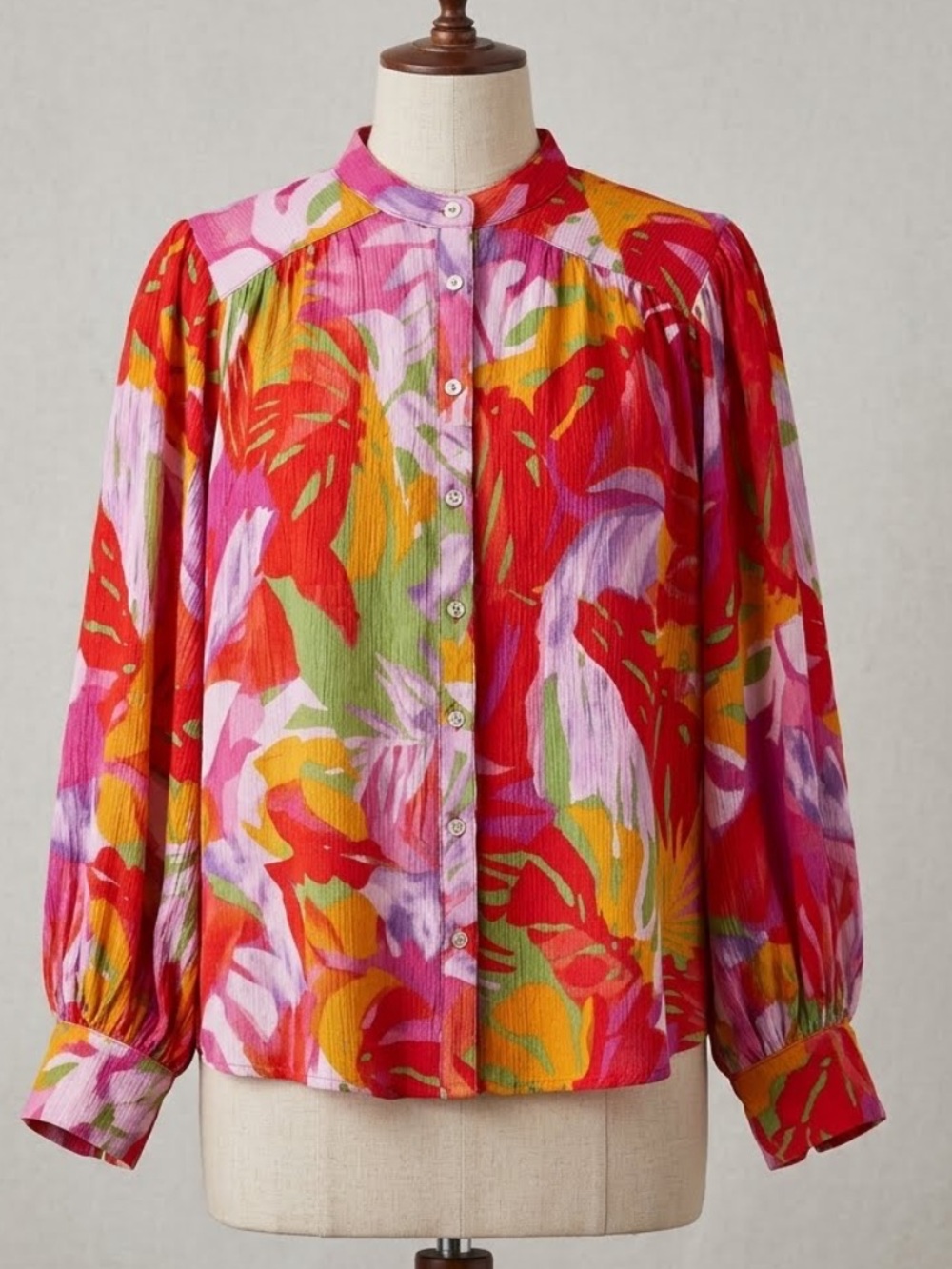 Vibrant Women’s Floral Button-Front Blouse - Pink Multi - Resort Wear - Vacation